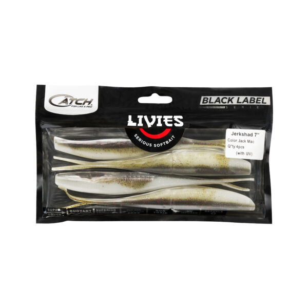Introducing the Catch Black Label Livies Jerkshad 7" in stunning Jack Mac! Dive into your angling adventure with this pack of four expertly crafted soft baits that are designed to perform. Straight from BerleyPro, these beauties are ready to enhance your tackle box and elevate your fishing game.