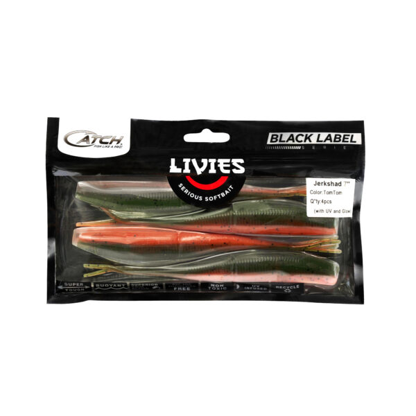 Experience the ultimate in fishing innovation with the Black Label Livies Jerkshad package from BerleyPro! This set includes four 7" soft plastic lures, all crafted in a striking tan tan color. Equipped with UV and Glow features, these lures are designed to elevate your catch game like never before. Perfect for anglers looking to make a serious splash on their next fishing adventure!.