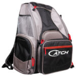 Introducing the Catch 5 Compartment Tackle Backpack, a sleek blend of form and function that's sure to turn heads. Dressed in sophisticated gray and black with striking red zipper accents, this backpack doesn’t just carry gear; it makes a statement. Designed for the avid angler, its multiple compartments keep your tackle organized and at your fingertips. The mesh side pockets provide convenient access to your essentials, while "Catch" boldly displayed on the front pocket lets everyone know you mean business on and off the water!.