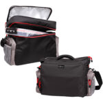 Check out the sleek Catch 5 Compartment Tackle Bag, rocking that classic black and gray combo with eye-catching red zippers. The top view reveals a treasure trove of bonus compartments inside, perfect for all your gear. Flip it to the bottom view and you'll see it in all its portable glory—complete with a sturdy handle and comfy shoulder strap, making it a breeze to carry wherever your adventures take you.