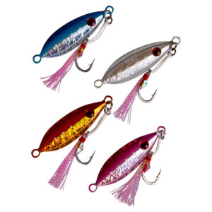 Introducing the Catch Baby Boss Jig fishing lures collection—it’s time to level up your tackle game! These four vibrant lures don’t just bring their A-game; they bring the whole alphabet. Equipped with super-sharp hooks and tassels, they’re ready to dive into action. Choose from striking blue, shiny silver, dazzling gold, and eye-popping pink designs that are sure to catch both fish and admiring glances alike. Get ready for your next epic fishing adventure with these bold beauties from BerleyPro!.