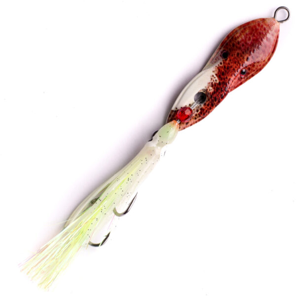 Introducing the Catch Boss Squid Inchiku Jig – your new secret weapon in angling precision! With its eye-catching red and white body, this squid-shaped lure is engineered to entice. It comes equipped with two sharp treble hooks and a light green skirt designed to elevate your catch game. Perfect for those anglers who demand excellence on every cast!.