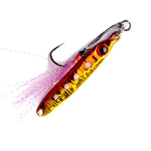 Check out the Catch Pocket Rocket Tungsten Micro Jig, crafted for those who demand precision and style on the water. With its eye-catching metallic red and yellow body, this jig is a real head-turner. We've paired it with a single hook that's all about business, and the pink tinsel strands add that extra flair to lure in your catch of the day. Get ready for some unbeatable underwater attraction—this lure is as serious about fishing as you are!.