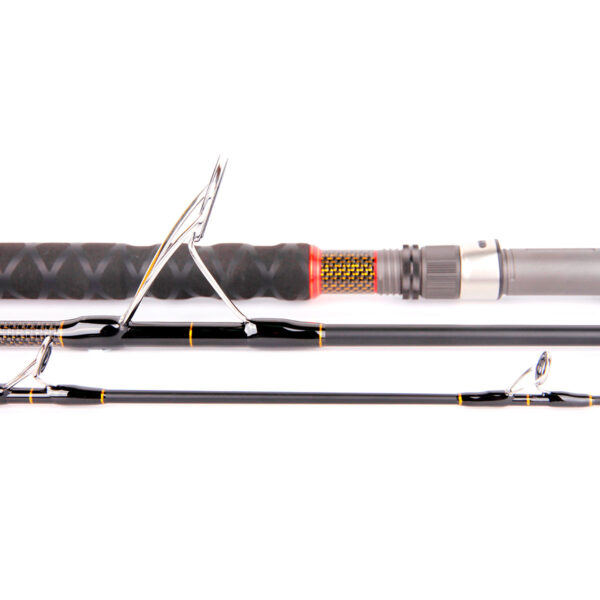 Feast your eyes on the Catch Pro Series 3-Piece Top Water Xtreme Rod, taking center stage in all its glory! With a close-up shot that does it justice, you can almost feel the texture of the handle and catch the shine of each guide against a clean white backdrop. This isn't just any rod—it's your trusty companion for topwater adventures, segmented to perfection and ready for action.