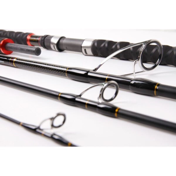 Get ready for a front-row showcase of the Catch Pro Series 5-Piece Top Water Xtreme Rods! Here they are, laid out on a pristine white surface, giving you an eyeful of their stunning craftsmanship. From the finely detailed grips to the precision-engineered line guides, every component is built for performance. Dive into the elegance and strength that these rods bring to your angling adventure!.