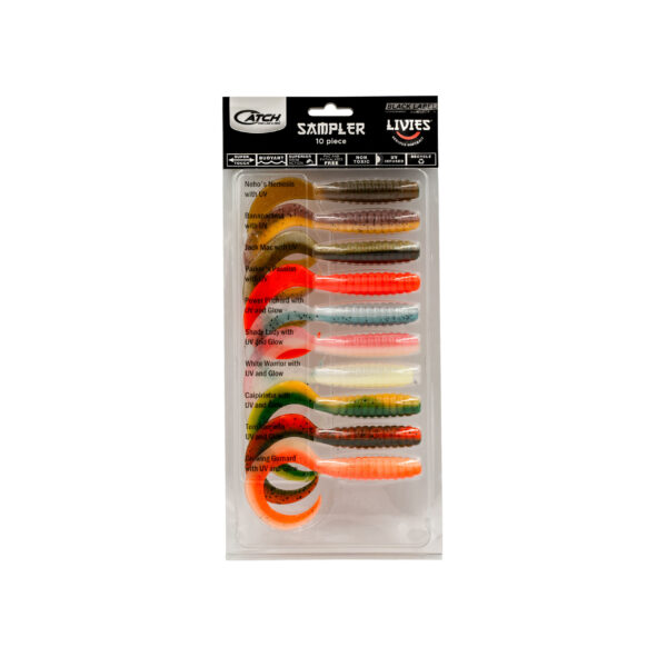 Catch sampler pack. black label livies, curly tails