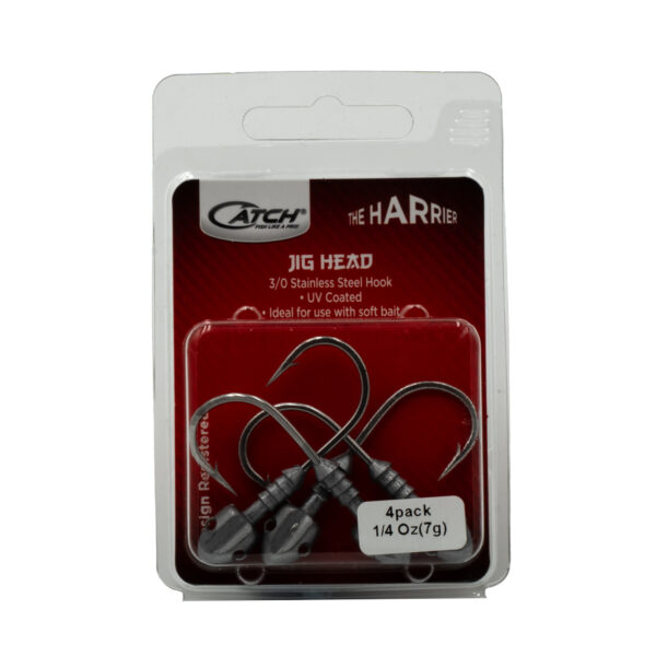 Hey there, fishing enthusiasts! Dive into your next adventure with our Catch The Harrier Jig Heads, crafted for those who crave quality and performance. Packaged conveniently in a set of four, each jig head weighs in at 1/4 oz (7g) and is equipped with three robust 3/0 stainless steel hooks. These beauties are UV coated to ensure long-lasting durability, making them the perfect match for your soft bait arsenal. Get ready to elevate your fishing game!.