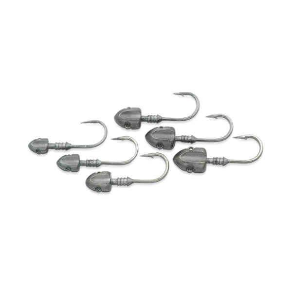 Check out our Six Catch The Harrier Jig Heads, showcasing sleek silver fish hooks in a range of sizes. They’re laid out on a crisp white background, emphasizing both their killer versatility and unmatched precision. Perfect for your next big catch!.