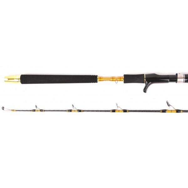 Check out the Catch Pro Series Jigging Xtreme Rod, rocking a bold black and gold design that’s guaranteed to turn heads. With its slick black handle and a series of line guides along the shaft, this rod is engineered for ultimate precision in every cast.